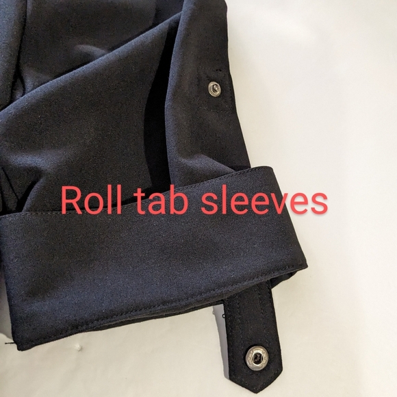 Sharagano Belted Zip Shirt Dress Safari Patch Pocket Roll Tab Sleeve Black - Picture 9 of 16